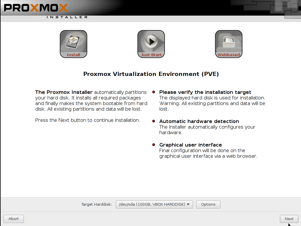 Proxmox VE - выбор жесткого диска