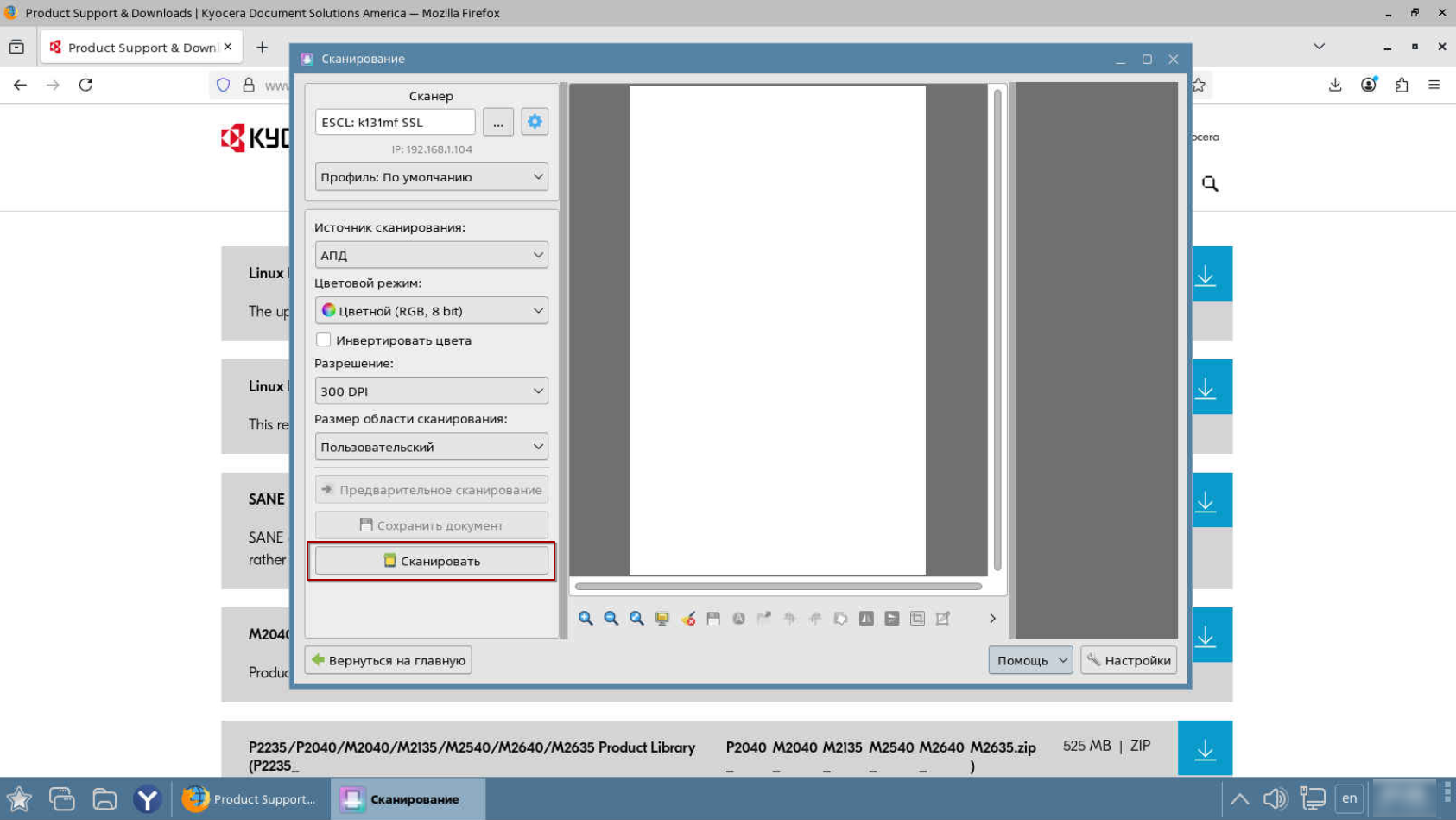 Кнопка Сканировать