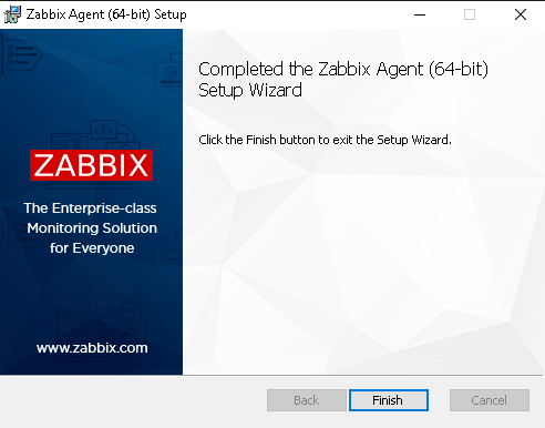 Завершение установки Zabbix Agent в Windows