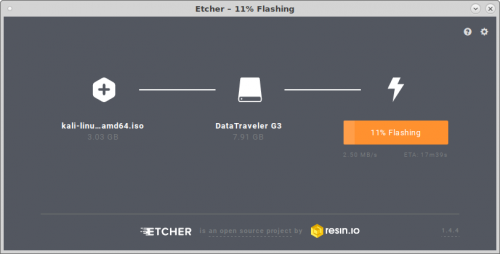 Выбор iso-образа и запуск записи в Etcher