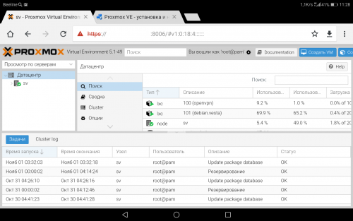 Администрирование Proxmox с планшета