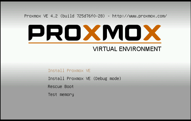Начальный экран установки Proxmox VE