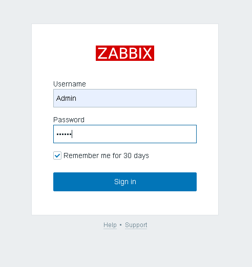 Страница входа в веб-панель Zabbix