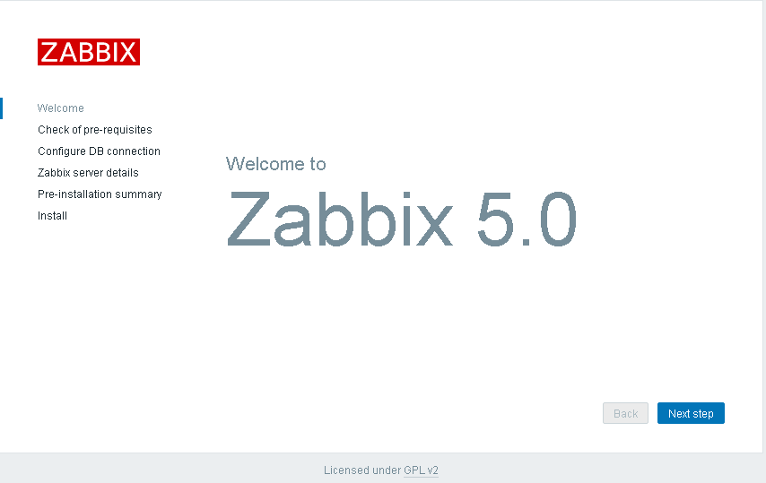 Начало настройки веб-панели Zabbix