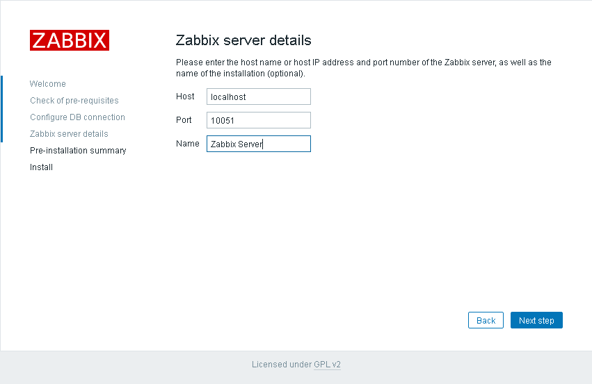 Параметры хоста и имя сервера Zabbix
